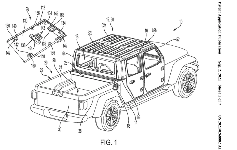 Jeep patents Gladiator roof panel for storage in a tinted cover.