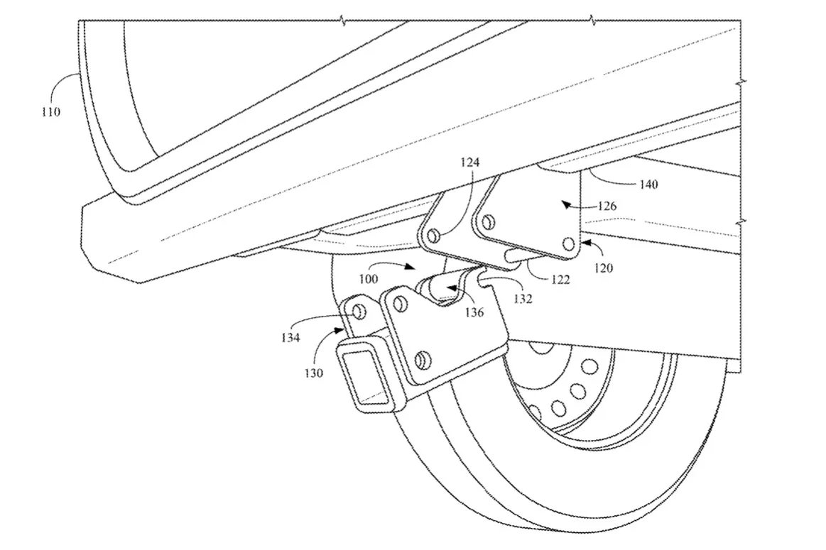 Rivian designed accessory system with removable hitch assembly